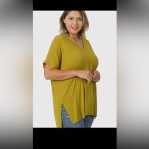 Zenana Outfitters Mustard V-Neck Short Sleeve Top